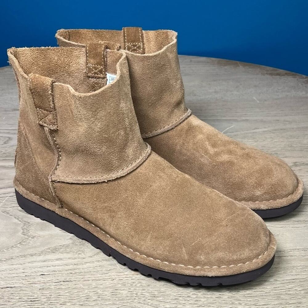 UGG Women's Classic Unlined Mini Slouch Suede Ankle Boots Chestnut Size 10